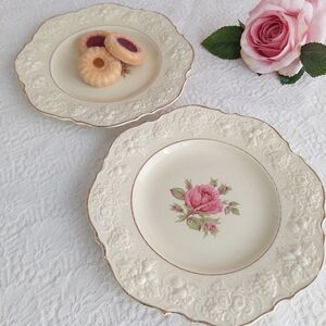 Crown Ducal Florentine Rose Marie Pink Cottagecore 9inch Luncheon Plates